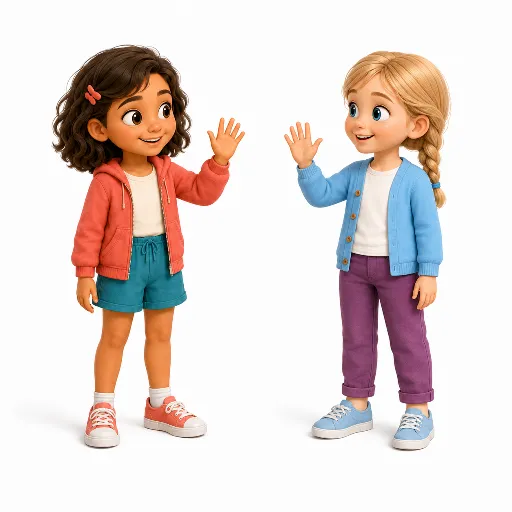 Dos niñas se saludan con la mano